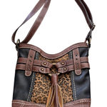 b.o.c Crossbody Purse Womens Brown Black Cheetah Animal Print Tassel Boho Bag Photo 0