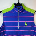 Polo Golf Ralph Lauren Women's 1/4 Zip Shirt Blue Pink Sleeveless Big Pony Large Photo 4