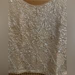 Vintage Fully Beaded Sequin Size Medium Lined Wool Cropped Tank Top Silver Photo 4