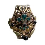 Antique Adjustable Fleur de Lis Gripoix Glass Onyx Large Georgian/Victorian Ring Brown Photo 0