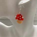 Handmade Mushroom Pixel Perler Bead Earrings, Novelty Earrings Photo 1