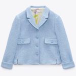 ZARA TWEED WEAVE TEXTURED BLAZER WITH BUTTON DETAILS BABY BLUE SIZE XS NEW Photo 9