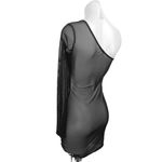 12th Tribe  Tessa Black Mesh Sheer Cutout One Shoulder Cinched Mini Dress Size S Photo 5