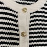 Adrianna Papell  Women’s Knit Striped Black Cream Button-Up Sleeveless Cardigan Photo 3