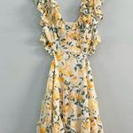 NWT Allison & Kelly Yellow Floral Print Flutter Sleeve Ruffle Cutout White Dress Size XL Photo 4