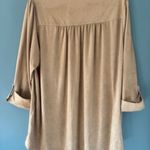Wonderly Top Womens 1X Beige Tan Roll Tab Faux Suede V Neck Button Tunic Stretch Photo 1