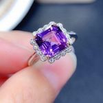 18K White Gold Plated Adjustable Purple Crystal Amethyst Ring for Women Silver Photo 2