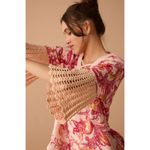 NWT Boutique Boho Crochet Flutter Sleeve Pink Floral Top by Bohera Size M Photo 2