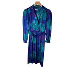 Vintage Floral Jacquard Belted Midi Dress Blue Teal Purple Women’s Small Retro Photo 1