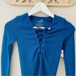 Free People  Lace Up Layering Long Sleeve Top Navy Blue Sz XS/S Photo 7