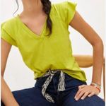 Maeve Anthropologie  Ruffle Sleeve T-shirt Lime Green V neck Size Medium Photo 1