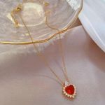 18K Gold Plated Birthstone Crystal Love Heart Ruby Pendant Necklace for Women Photo 2
