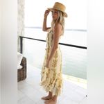 Free People Alejandra Yellow Floral Print Ruffle High Low Smocked Midi Dress Photo 1