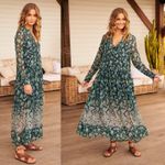 Free People  Bohemian See it through Maxi Dress Twilight Floral Retro 70s Large Photo 8