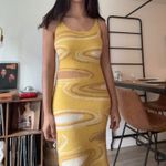 Yellow Swirl Cutout Knit Midi Dress Spaghetti Straps Photo 2