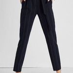 EXPRESS  Stylist Navy Blue Pinstripe High Waist Belted Straight Leg Trouser Sz 8 Photo 0
