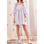 Storia Pastel Plaid Puff Sleeve Babydoll Mini Dress Large Photo 3
