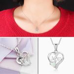 Necklace Heart Shaped Silver Tone Mom With Crystals and Faux Opal Photo 2