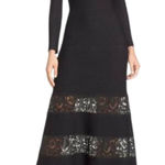 Tadashi Shoji  XL Black Lace Corded Embroidery Tulle Pintuck Jersey Boatneck Long Photo 0