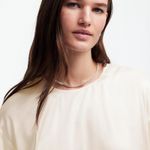 Madewell Long-Sleeve Bubble-Hem Top Satin in Winter White, Size 00 Photo 2