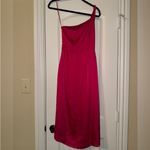 AMUR Deena One Shoulder Midi Dress in Rosie Raspberry Hot Pink Satin Cut Out 4 Photo 4