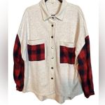 POL Shacket/shirt. Light Heathered Gray with Buffalo plaid accents. Size… Photo 4