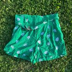Ann Taylor Shorts 8P Linen Paperbag Embroidered Leaves Belt Pleated Green Pocket Photo 2