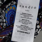 Sandro  Paris Womens Silk Floral Top Sz 1/S Short Ruffle Sleeves Tie Neck Boho‎ Photo 2