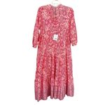 ZARA Red Pink Geometric Print Tiered Long Sleeve Resort Maxi Dress Size Small Photo 3