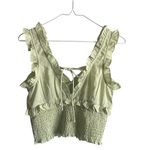 Topshop  Lime Green Cropped Ruffle Shirred Smock Cinched Sleeveless
Tank Top. Photo 2