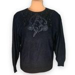 St. John Vintage James  Sweater Black Abstract Floral Lace Sequins Pullover Photo 0