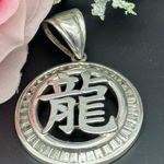 None Cool Unisex Round Pendant with Baguette Crystals and Chinese Script Dragon Silve Photo 0