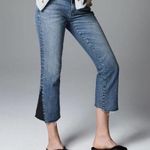 Current/Elliott NWT Current Elliott Kick Cropped Jeans with Faux Leather Insert Raw Hem Size 24 Photo 0