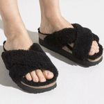 NEW! BIRKENSTOCK Papillio Daytona‎ Shearling Teddy Sandals Black 38 / 7 US Photo 0