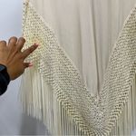 BCBGMAXAZRIA NWT BCBG Maxazria one size Cream Fringe Sleeveless crochet poncho silk blend SEE Photo 11