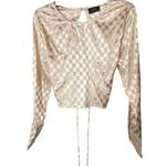 Milk and Honey  Size L Open Back Lace Up Long Sleeve Top Beige Cream Checkerboard Photo 0