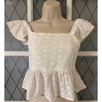 Blue Rain Francesca’s  Bella Flutter Sleeve Bow Back Top Cottage Large White Photo 1