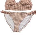 Aerie  Brown and White Gingham and Striped Bikini Set Size Small Photo 1