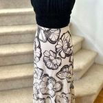 Vintage 70s Black Ribbed Metallic Knit Crochet Top Floral Maxi Skirt Photo 0