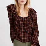 Madewell  plaid ruffled square neck blouse‎ Photo 0