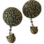 Cat Earrings Handmade Vintage One of Kind New Purple Crystals Kitty Lov… Photo 0