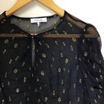 frame denim FRAME S/P Black Sheer Top Metallic Gold Detail Keyhole Witchy Whimsigoth Holiday Photo 2