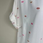 Japna  Womens Kiss Lip Print White Button Down Blouse Size Medium Cuff Sleeves Photo 2