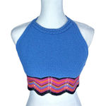 ZARA Bright Blue Woven Crochet Halter Crop Top Wavy Bottom Size Medium Photo 0