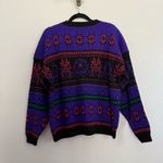 Vintage 90s Knit Purple Crewneck Pullover Sweater Large Black Photo 2