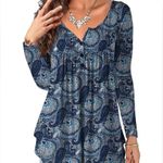 A. Jesdani Blue and White Floral Paisley Y2K Print Long Sleeve Tunic Top Size M Size M Photo 0