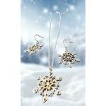 Snowflake Necklace Earrings Set 16" Chain New Reversible Festive Winter… Gold Photo 10