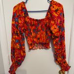 Madison D’Amelie MAISON D'AMELIE Boho Chic Linen Smocked Crop Top Orange Floral Small Photo 1