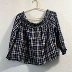Maven West  M plaid ruched off shoulder  Womens Blouse Photo 0
