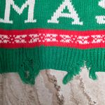 Christmas Distressed Edge Sweater Size XL V Neck Holiday Party Grunge Torn Worn Green Photo 7